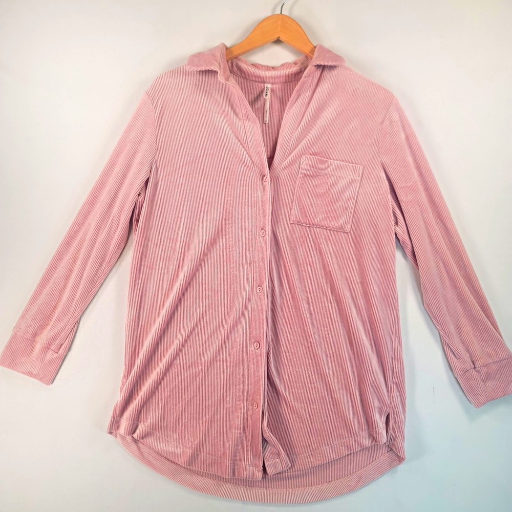 Soma Velvety Rib Shirt Womens M Pink Button Down Lounge Pajama Top Soft